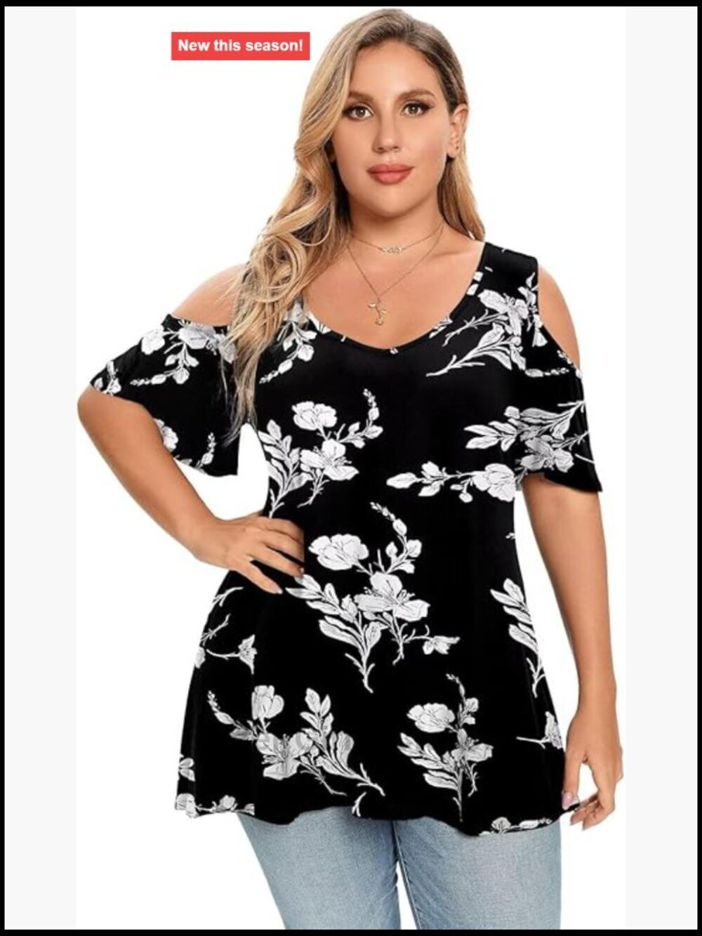 Plus Size Tunic Top V Neck Short Sleeve Cold Shoulder Loose Fit Summer Blouse